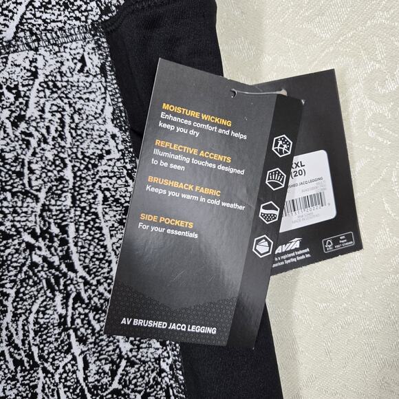 Avia AV Brushed Jacq Legging sz XXL (20) Black White Side Pockets Reflective - Picture 9 of 15